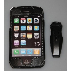 Leder Beschermtasje Zwart met Swivel Riem Clip voor iPhone 3G/3GS