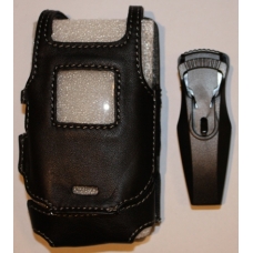 Leder Beschermtasje Zwart met Swivel Riem Clip voor Motorola V3X