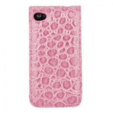 Leder Beschermtasje Flip Croco Design Licht Roze voor Apple iPhone 4/ 4S