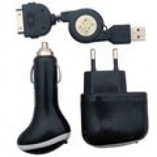 USB Charger Kit EU Zwart (3-in-1) voor iPhone/ iPod