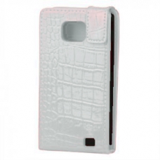 Leder Beschermtasje Croco Magnetic Flip Wit voor Samsung i9100 Galaxy S II