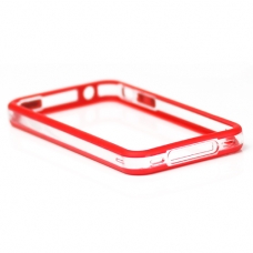 TPU Silicon Bumper Transparant/Rood met Metalen Knoppen voor iPhone 4/ 4S