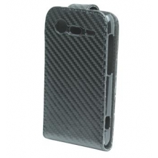 Leder Beschermtasje Flip Carbon Zwart voor HTC Incredible S