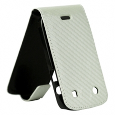 Leder Beschermtasje Flip Carbon Wit voor BlackBerry 9900 Bold/ 9930 Bold