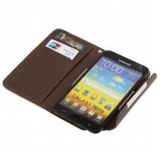 Leder Beschermtasje Book Bruin voor Samsung N7000 Galaxy Note