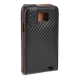 Leder Beschermtasje Flip Carbon Look Zwart voor Samsung i9100 Galaxy S II