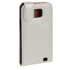 Leder Beschermtasje Flip Carbon Look Wit voor Samsung i9100 Galaxy S II