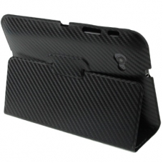 Lederen Beschermtas Carbon met Houder Zwart voor Samsung P6200 Galaxy Tab 7.0