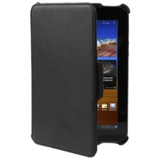 Lederen Beschermtas Flip met Houder Zwart voor Samsung P6800 Galaxy Tab 7.7