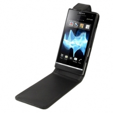 Leder Beschermtasje Flip Zwart voor Sony Xperia S