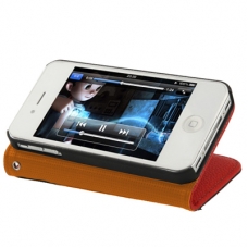 Leder Beschermtasje Book met Houder Rood/Oranje voor Apple iPhone 4/ 4S