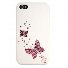 DS.Styles Hard Case Butterfly Twins Crystal Wit/Pink voor iPhone 4/ 4S