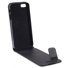 Leder Beschermtasje Flip Carbon Zwart voor Apple iPhone 5